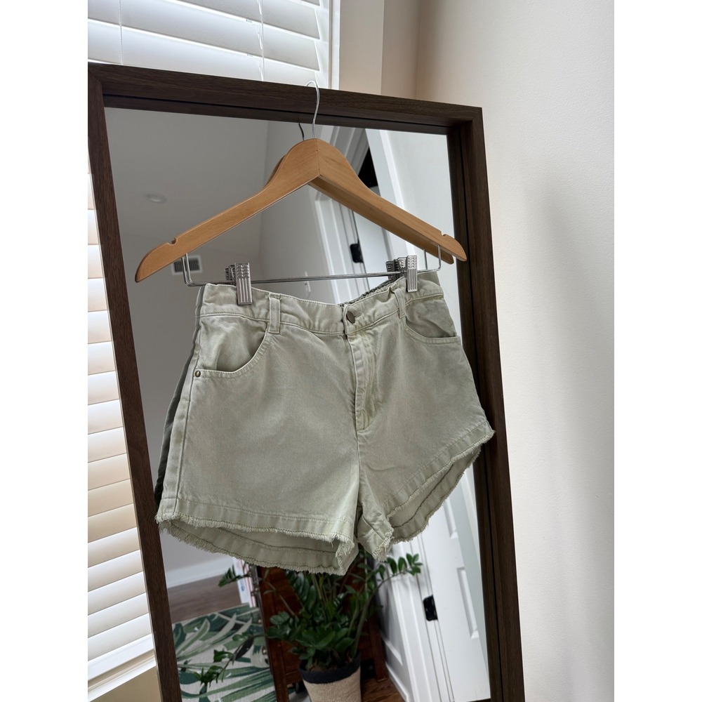 Young Fabulous Broke tinsel Cotton Shorts Raw Hem High Waist Casual Green Size S